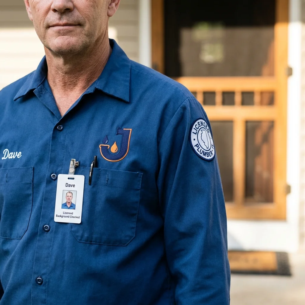 Licensed plumber showing ID badge in New Lebanon, OH