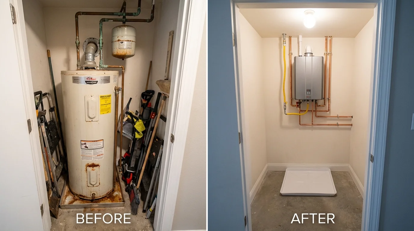 Tank water heater versus wall-mounted tankless unit comparison for New Lebanon, OH homeowners